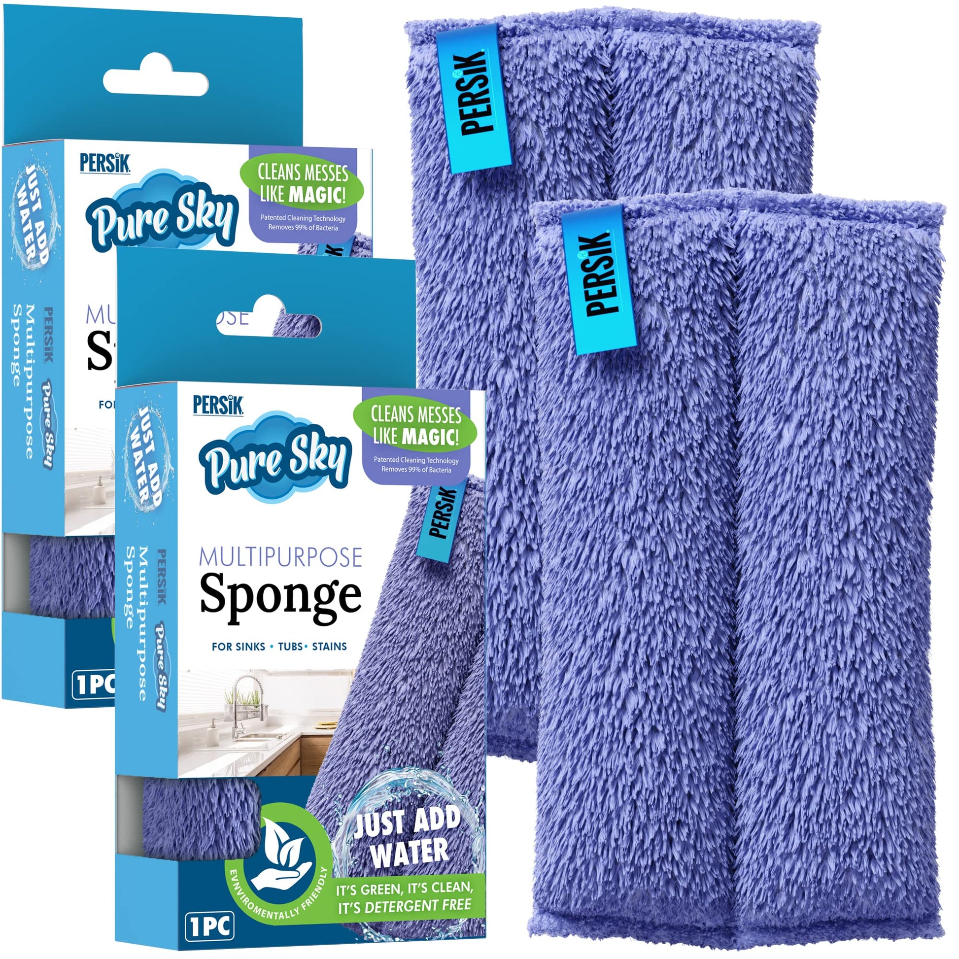 Pure-Sky Ultra-Microfiber Cleaning Sponge - Kitchen, Household And Dish Sponges - Just Add Water No Detergents Needed - Heavy Du