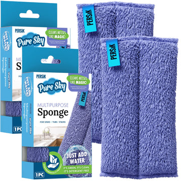 Pure-Sky Ultra-Microfiber Cleaning Sponge - Kitchen, Household And Dish Sponges - Just Add Water No Detergents Needed - Heavy Du