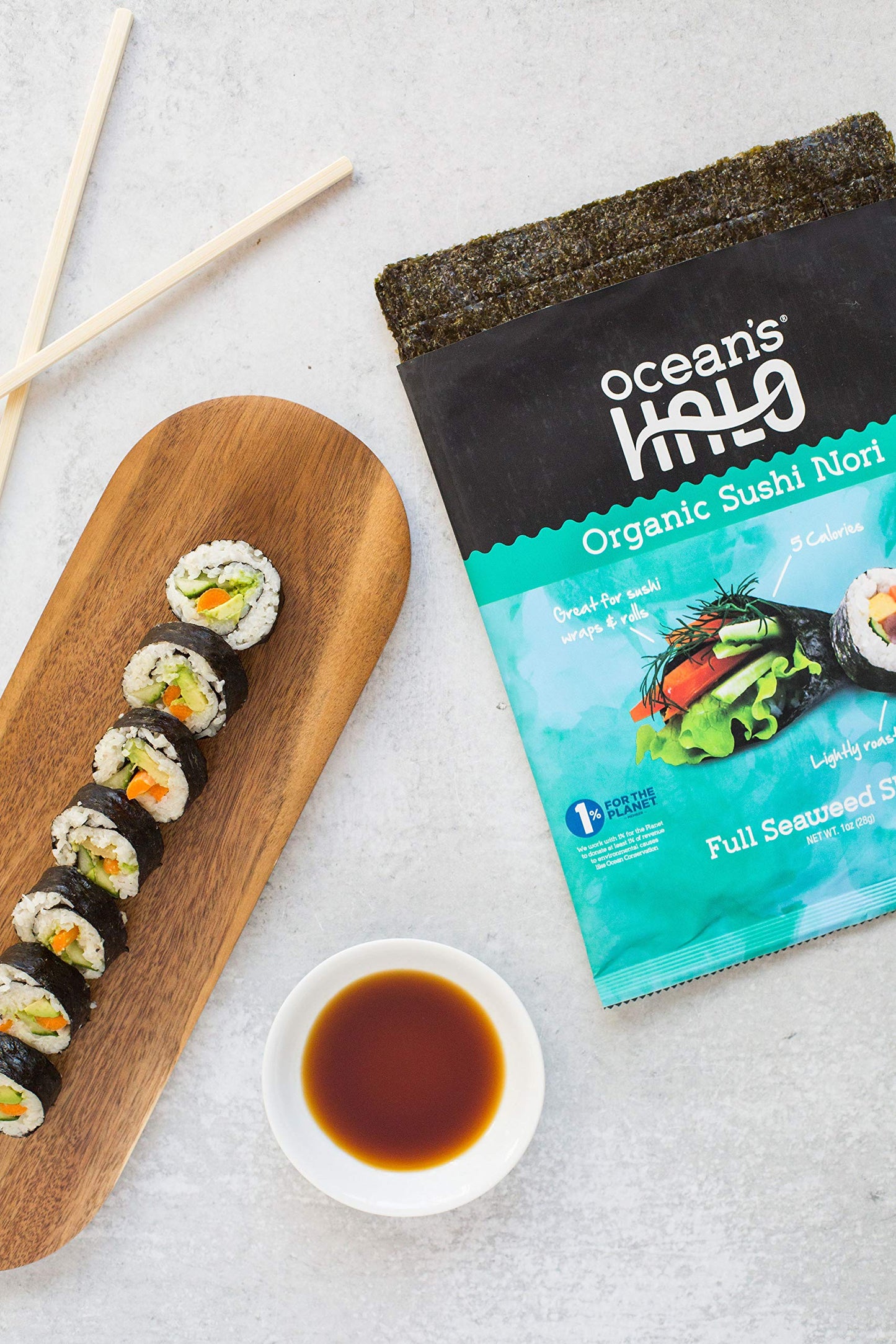 Oceans Halo Organic Sushi Nori Full Seaweed Sheets, Rich in Minerals Like Iodine, Vegan Friendly, USDA Certified Organic, Glute