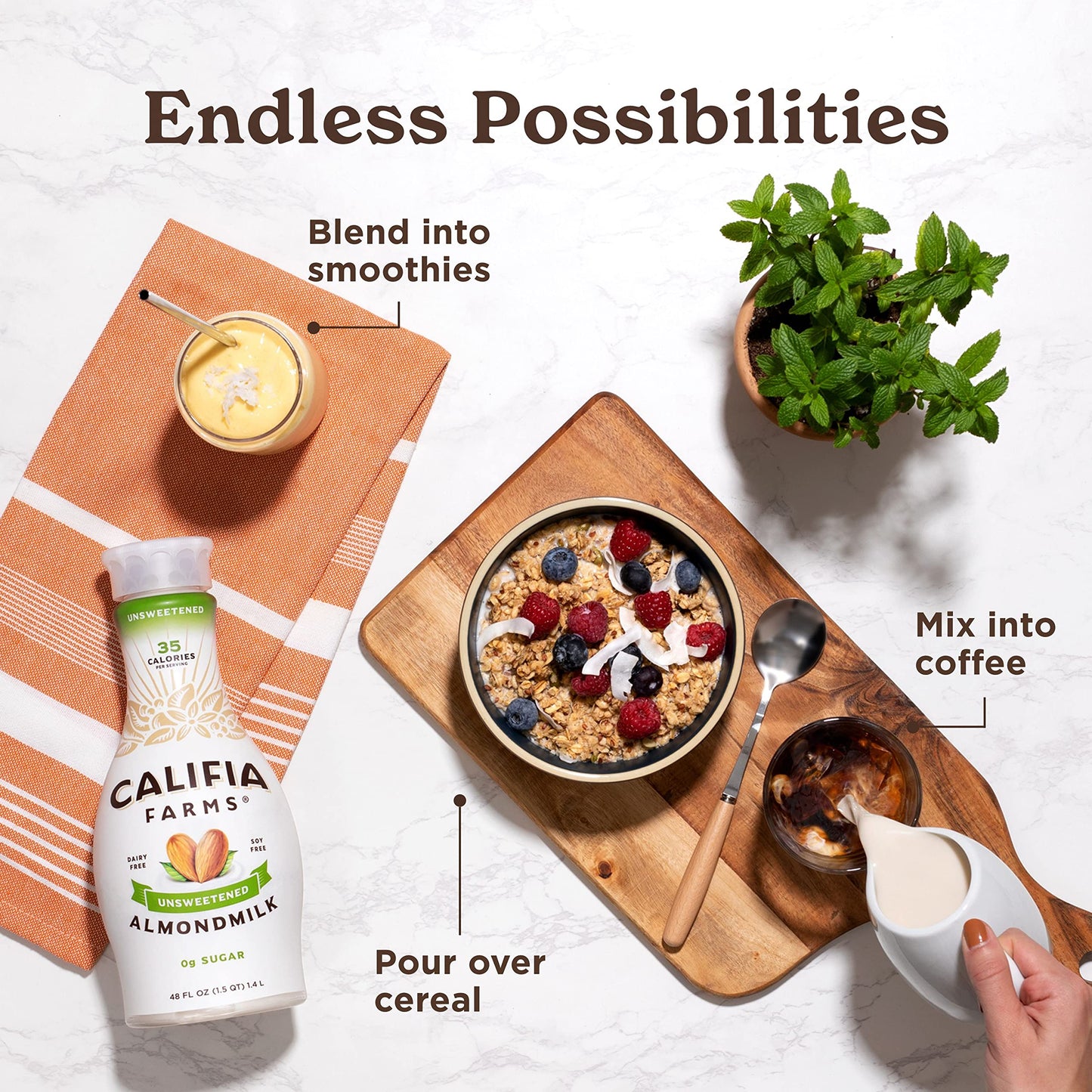 Califia Farms - Unsweetened Almond Milk, 48 Oz, Dairy Free, Vegan, Plant Based, Keto, Vegan, Gluten Free, Non GMO, Sugar Free, H