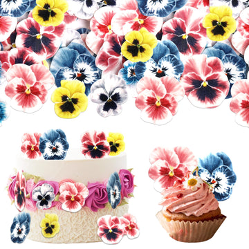 60 PCS Edible Flowers Cupcake Toppers Pansies Spring Edible Flowers Cake Decorations Bridal Shower Wafer Paper Flowers Cupcake P