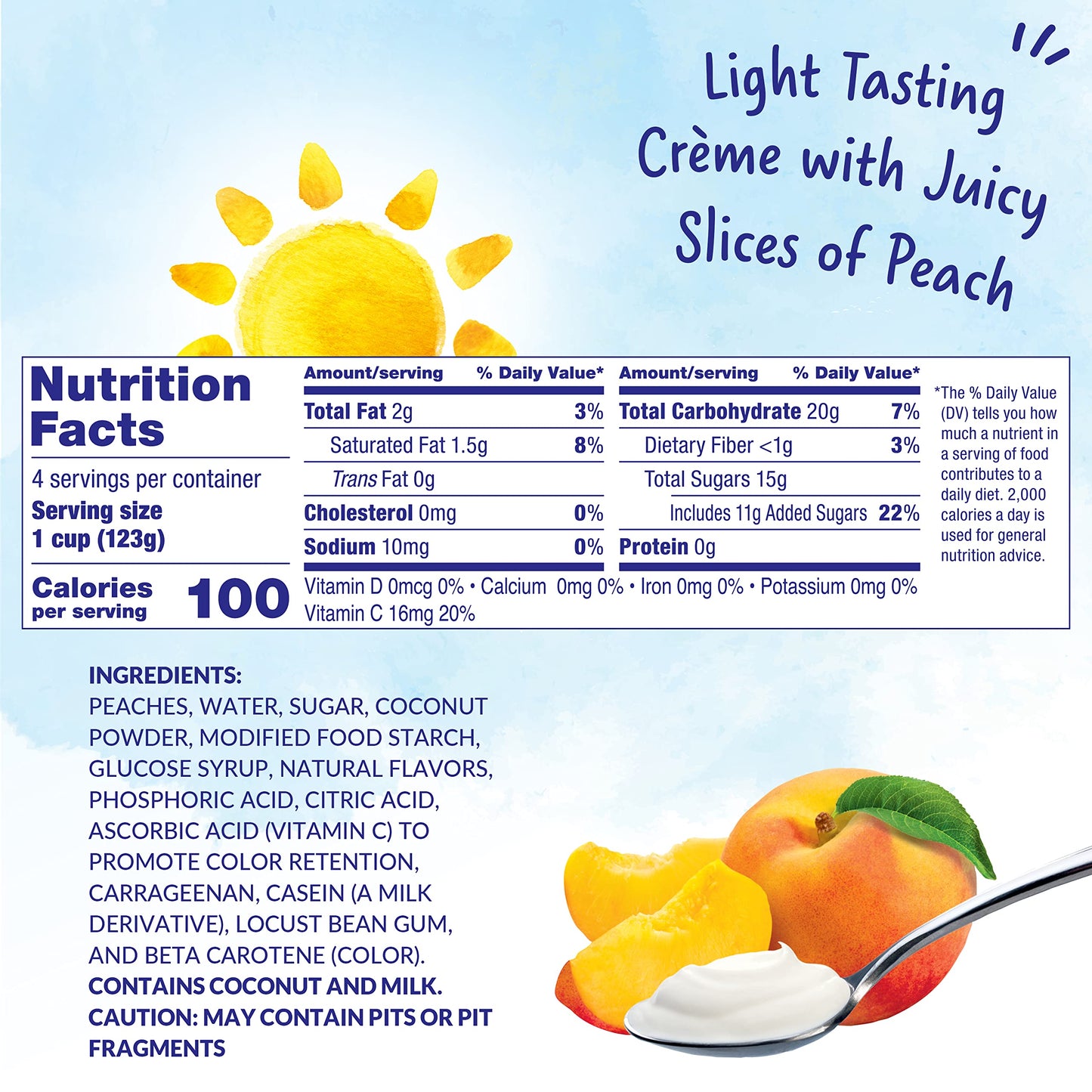 Dole Fruit Bowls Low Fat Peaches & Creme Parfait Snacks, 4.3Oz 24 Total Cups, Gluten & Dairy Free, Bulk Lunch Snacks For Kids &