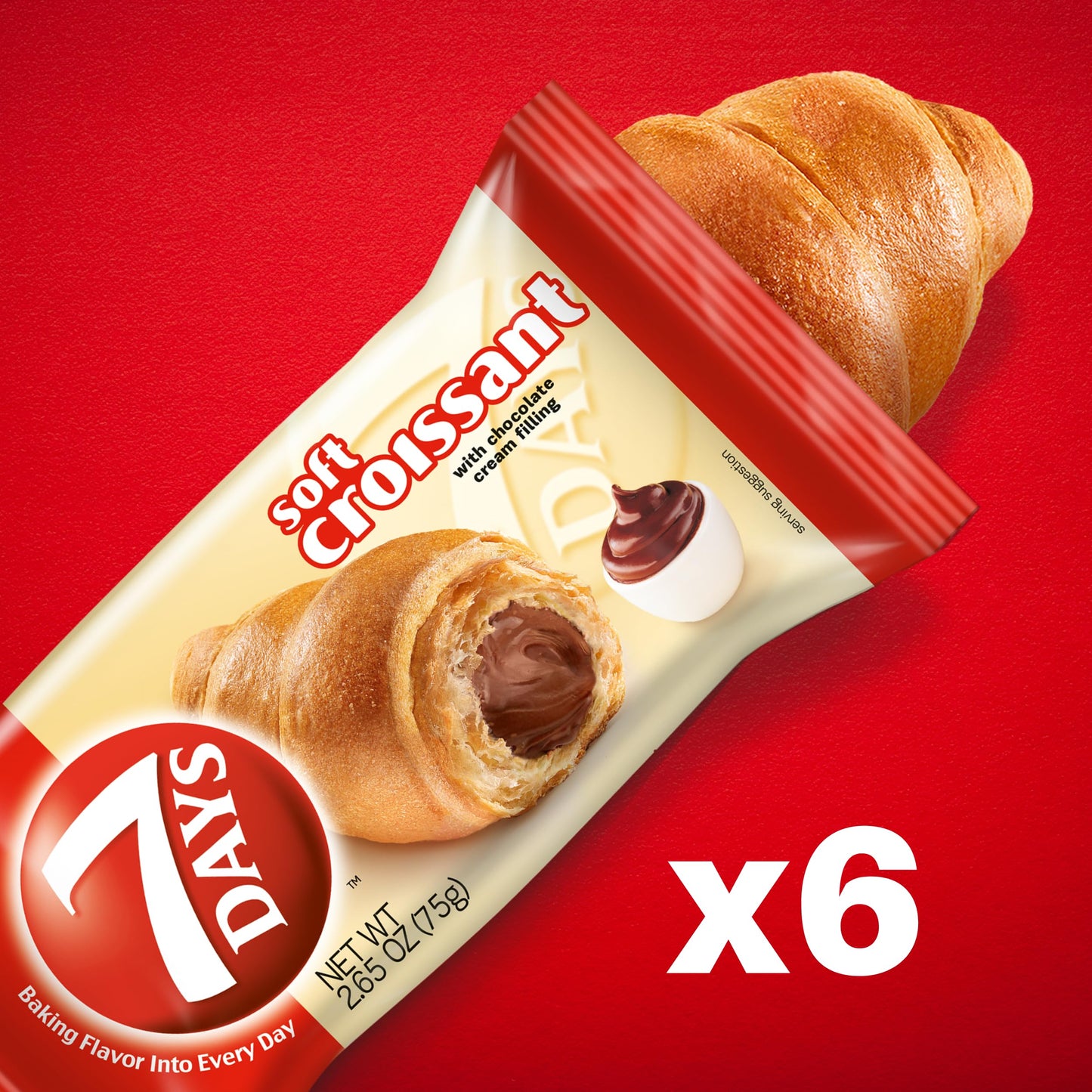 7Days Soft croissant, chocolate croissant, Breakfast Pastry, Individually Wrapped On The go Snack, Non-gMO (Pack of 6)