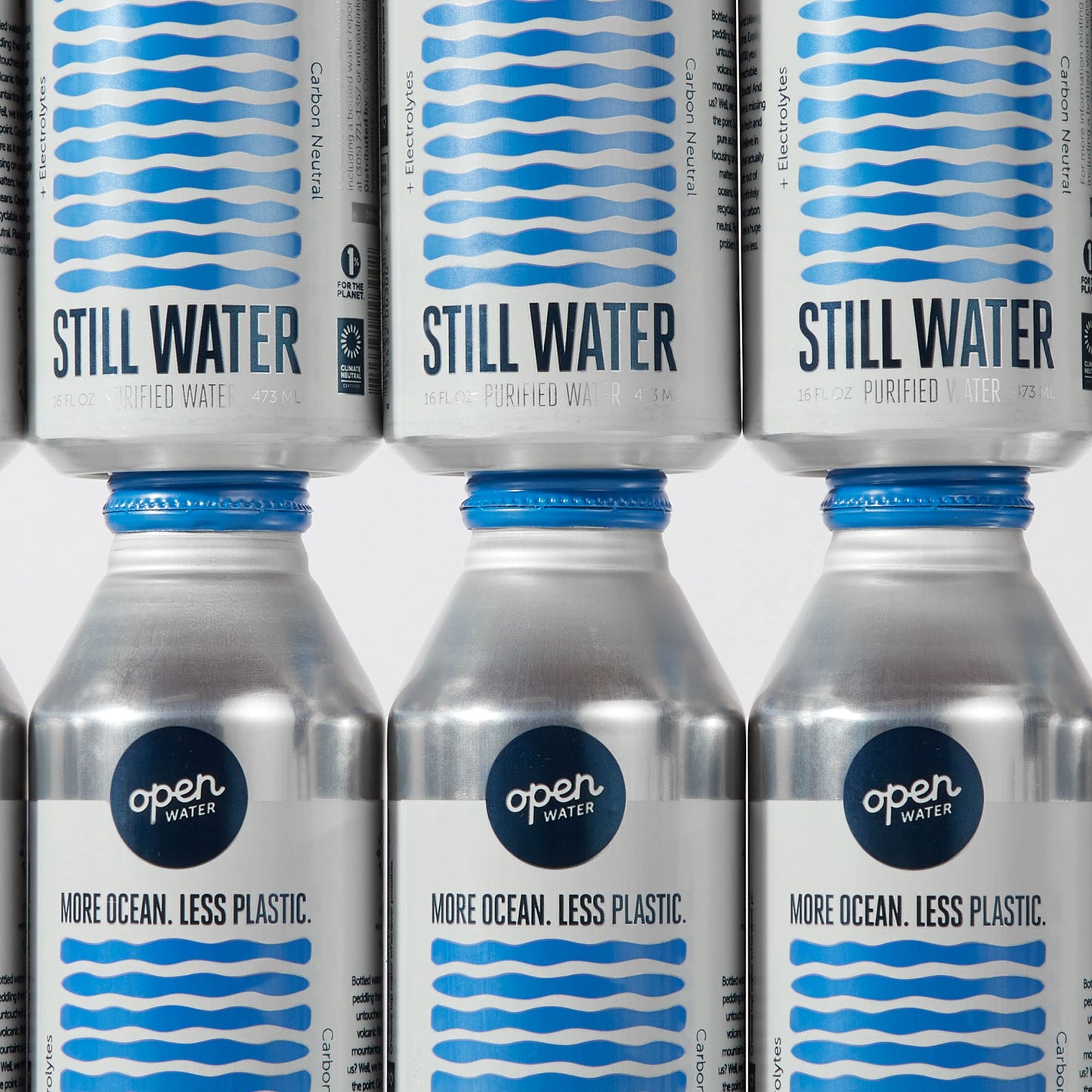 Open Water Still 16oz bottles (3 cases, 36 bottles) - Sustainable Aluminum Bottled Still Water With Electrolytes - 7.0 pH Balanc