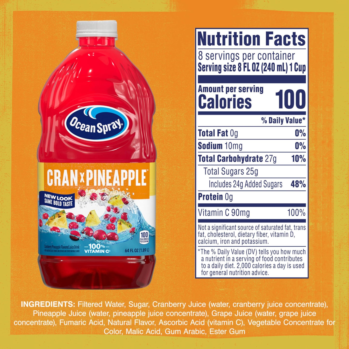 Ocean Spray Cran-Pineapple Juice 64 Ounce Bottle - Pack of 8