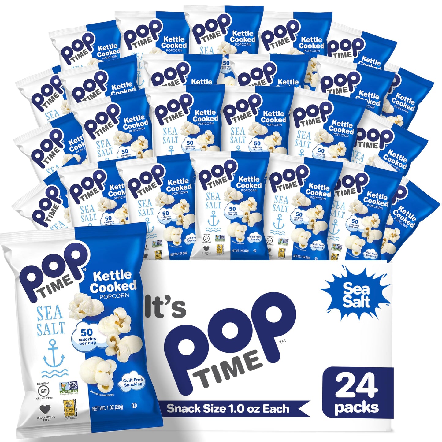Poptime Sea Salt Popcorn Bags Individual Servings - Gourmet Popcorn Individual Bags, Healthy Snack Popped With Heart-Healthy Avo