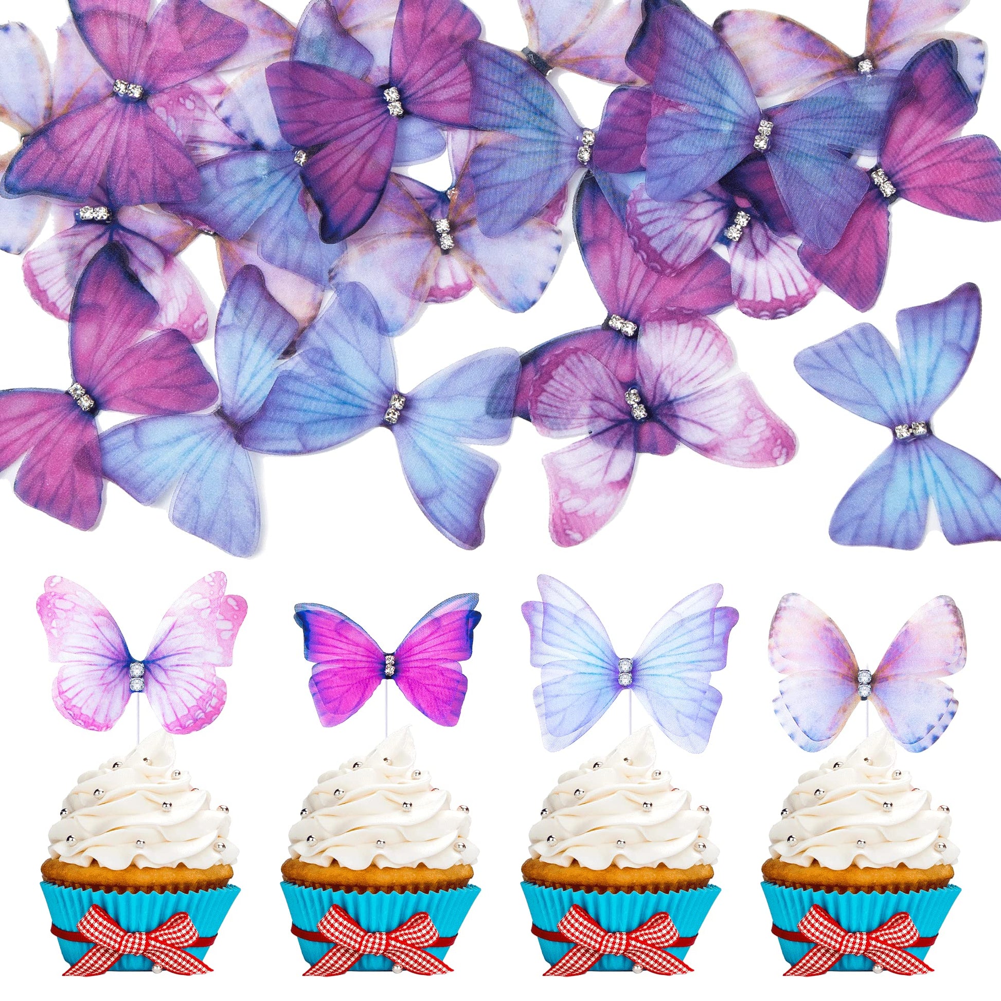 24Pcs Lively 3D Butterfly Cupcake Toppers Double Layer Butterfly Decorations For Girls Women'S Happy Birthday Wedding Party Cake