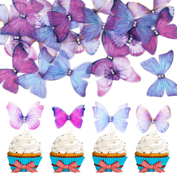 24Pcs Lively 3D Butterfly Cupcake Toppers Double Layer Butterfly Decorations For Girls Women'S Happy Birthday Wedding Party Cake