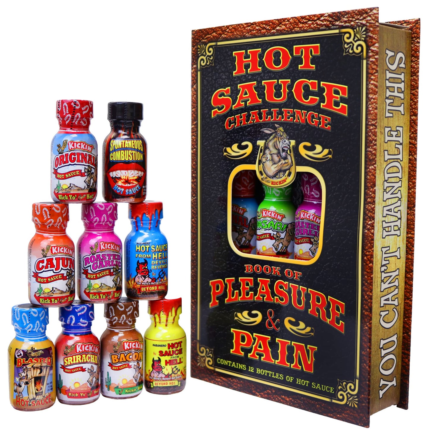 ASS KICKIN Hot Sauce Challenge Gift Set - 12 x 0.75 oz Bottles - Premium Gourmet - Red