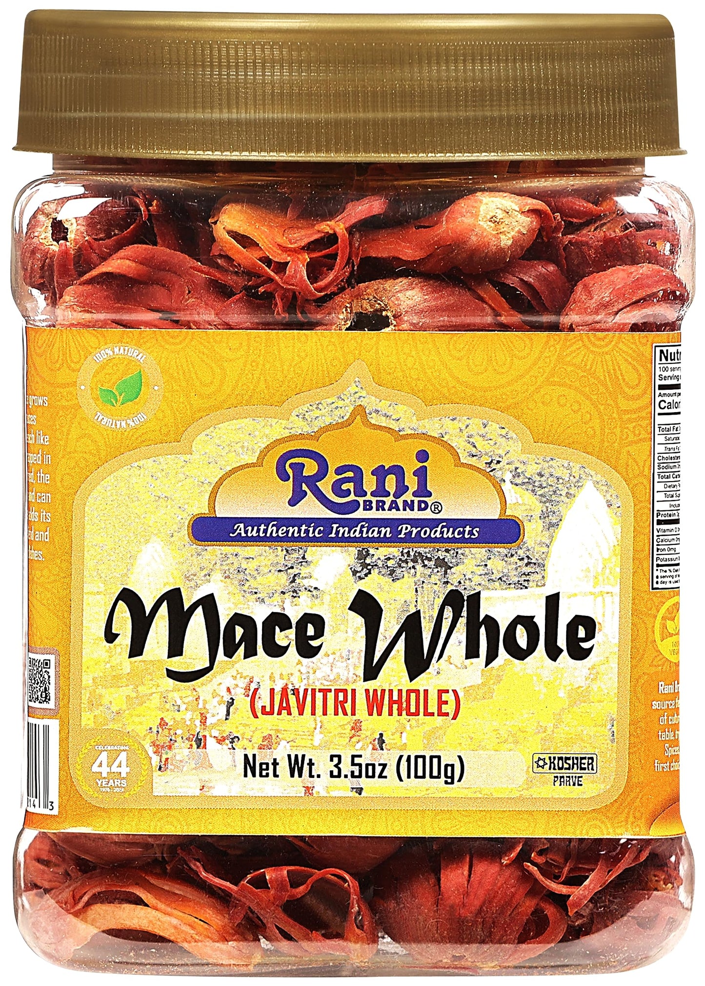 Rani Mace Whole (Javathri), Spice 3.5oz (100g) PET Jar ~ All Natural | Vegan | Gluten Friendly | NON-GMO | Kosher | Indian Origi