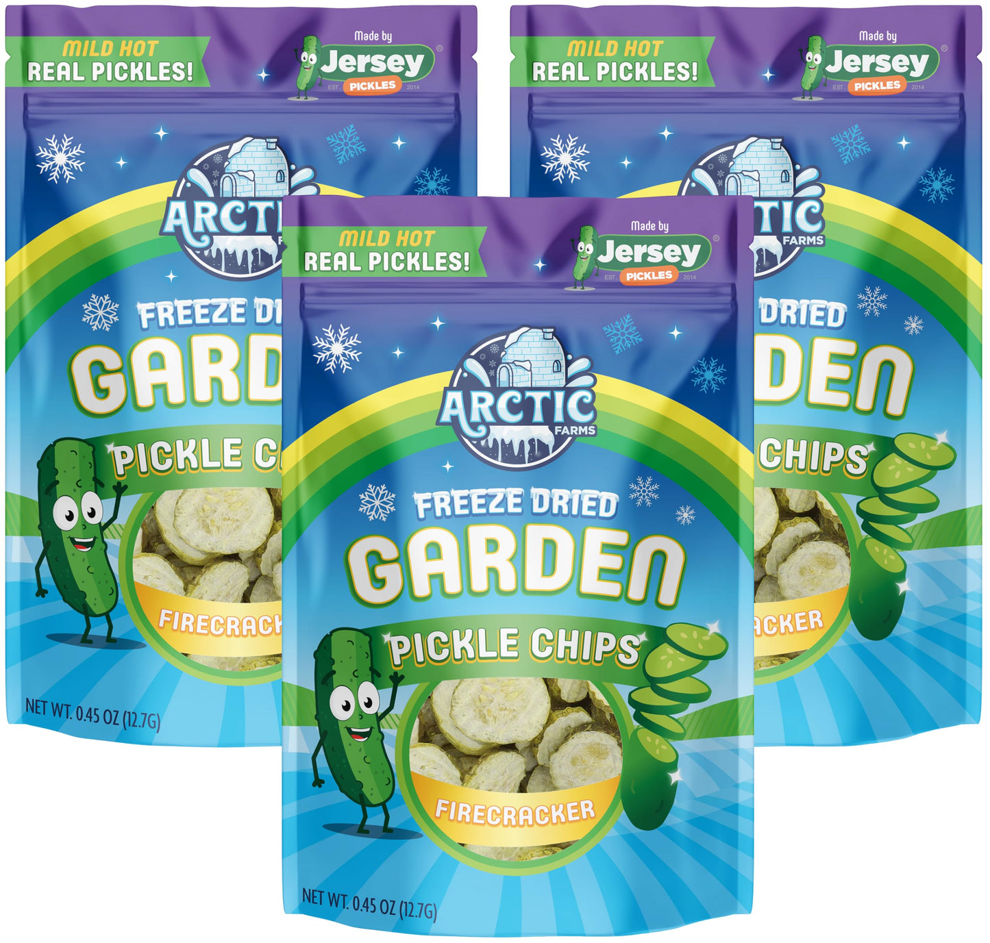 Arctic Farms Freeze Dried Kosher Dill Pickle Chips - Firecracker Mild Hot, Large Bag, Pack of 3