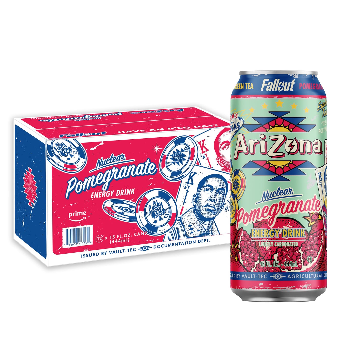 Arizona X Fallout Pomegranate Green Tea Energy Drink  15 Fl Oz (Pack Of 12) - 190Mg Energy Blend Per Can