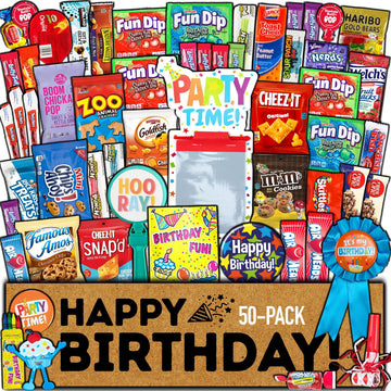 Birthday Care Package (50 Count) Candy Candies Toys Snacks Cookies Chocolate Bar Chips Party Variety Gift Box Pack Assortment Ba