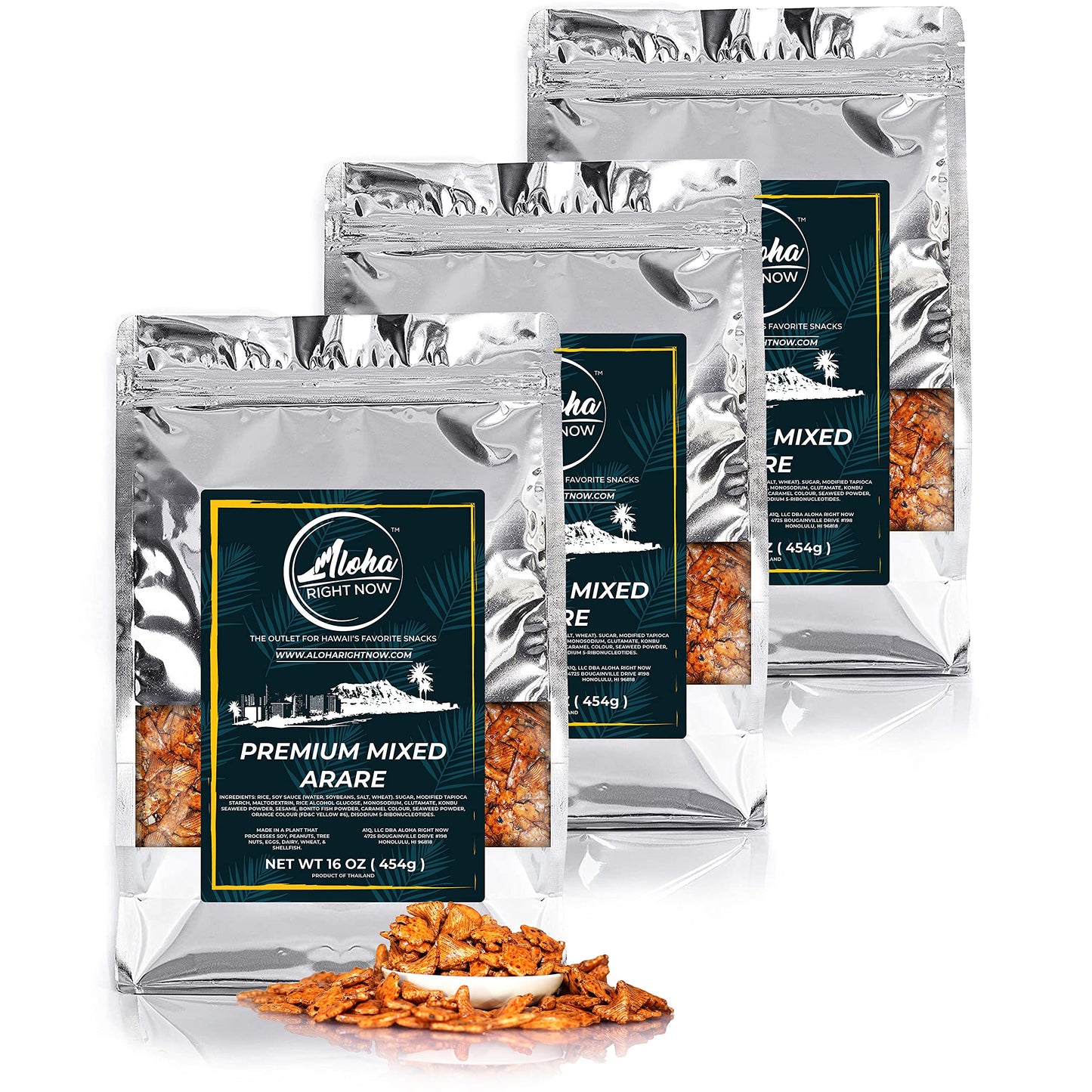Aloha Right Now Premium Mixed Arare Rice Crackers Snack Mix, 1 lb (Pack of 3)