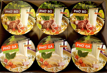 Instant Rice Noodles Vietnamese Style Ramen Pho Variety Pack | Pho Bo (Beef), And Pho Ga (Chicken) 6 Bowls