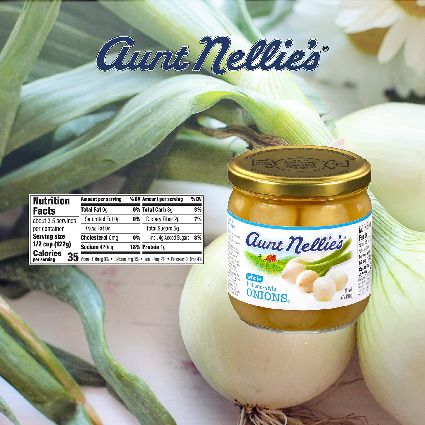 Aunt Nellies Whole Holland-Style Onions | Mildly Sweet-Tart And Delicious | Imported Bite-Sized, Plump Onions | Soup, Stews, Cas