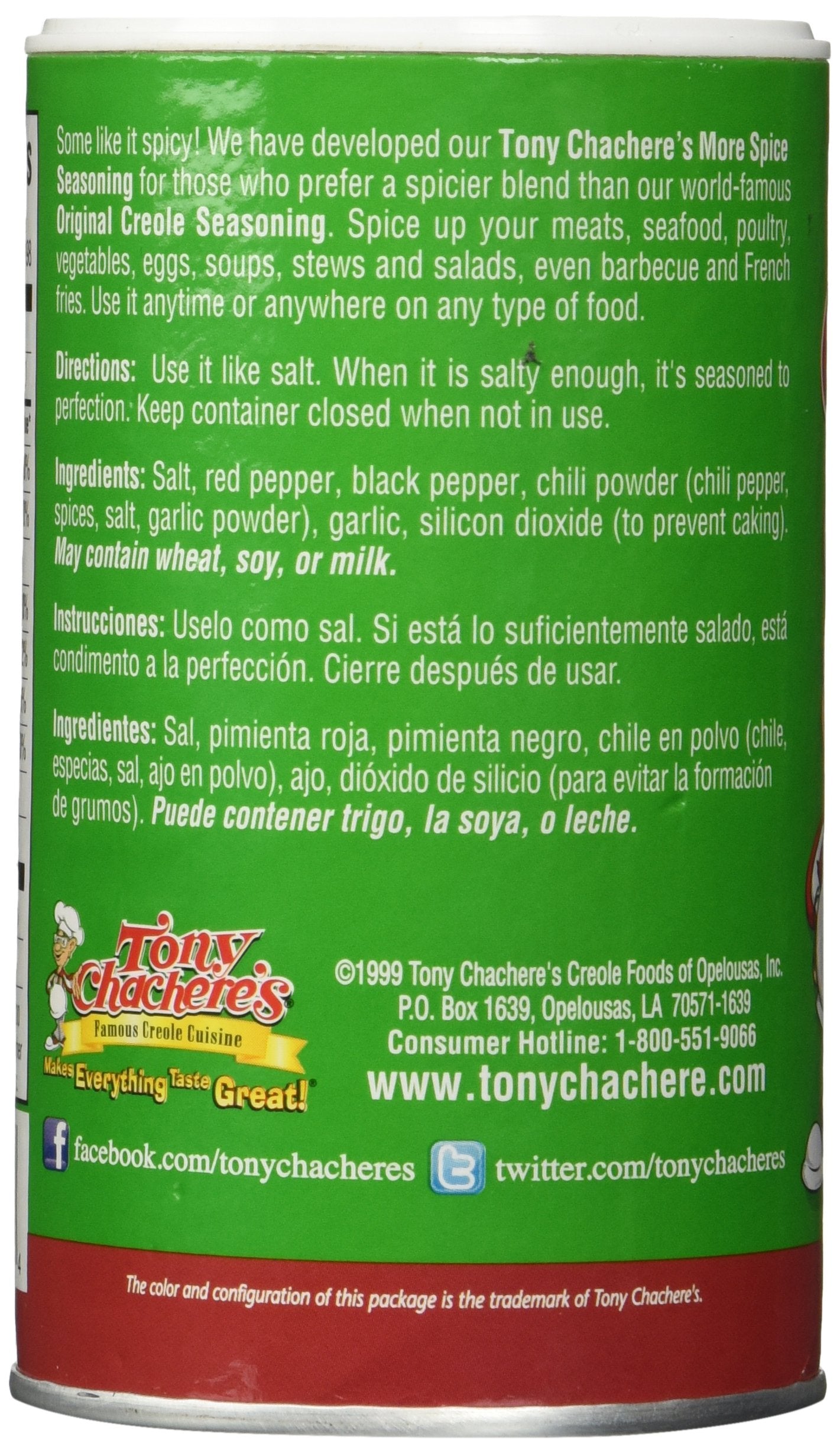 Tony Chacheres, Seasoning More Spice, 7 OZ (Pack of 6)