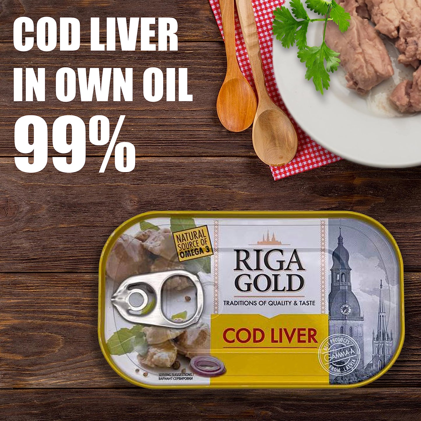 Riga Gold Cod Liver in Own Oil 4.27oz/ 121g From Iceland (Pack 6)