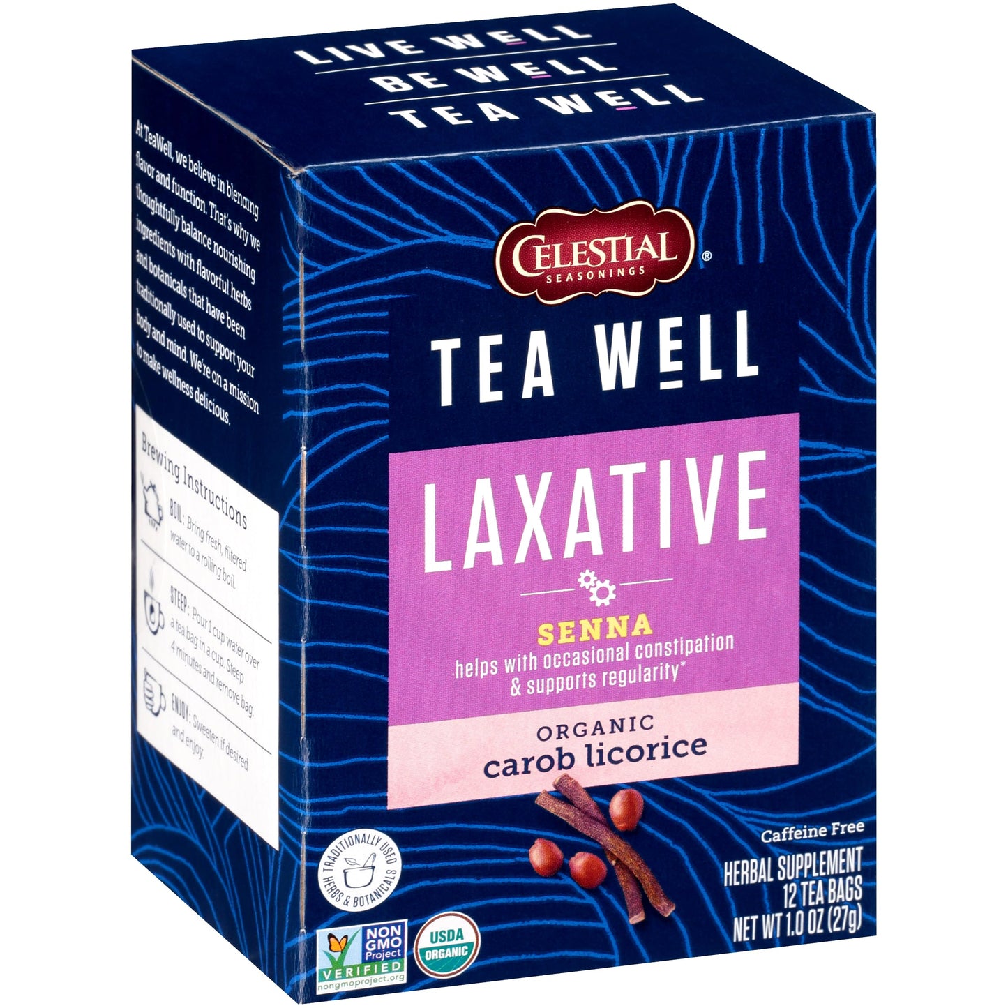 Celestial Seasonings Teawell Herbal Tea, Laxative, Organic Carob Licorice, 12 Count