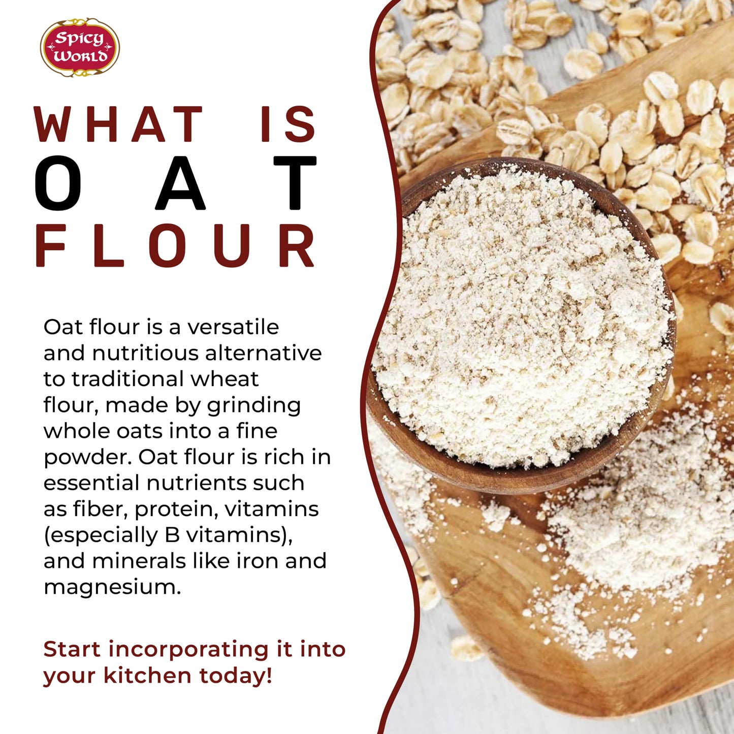 Spicy World Whole Grain Oat Flour - Non-GMO, 64 Ounce (4 Pound) Bag
