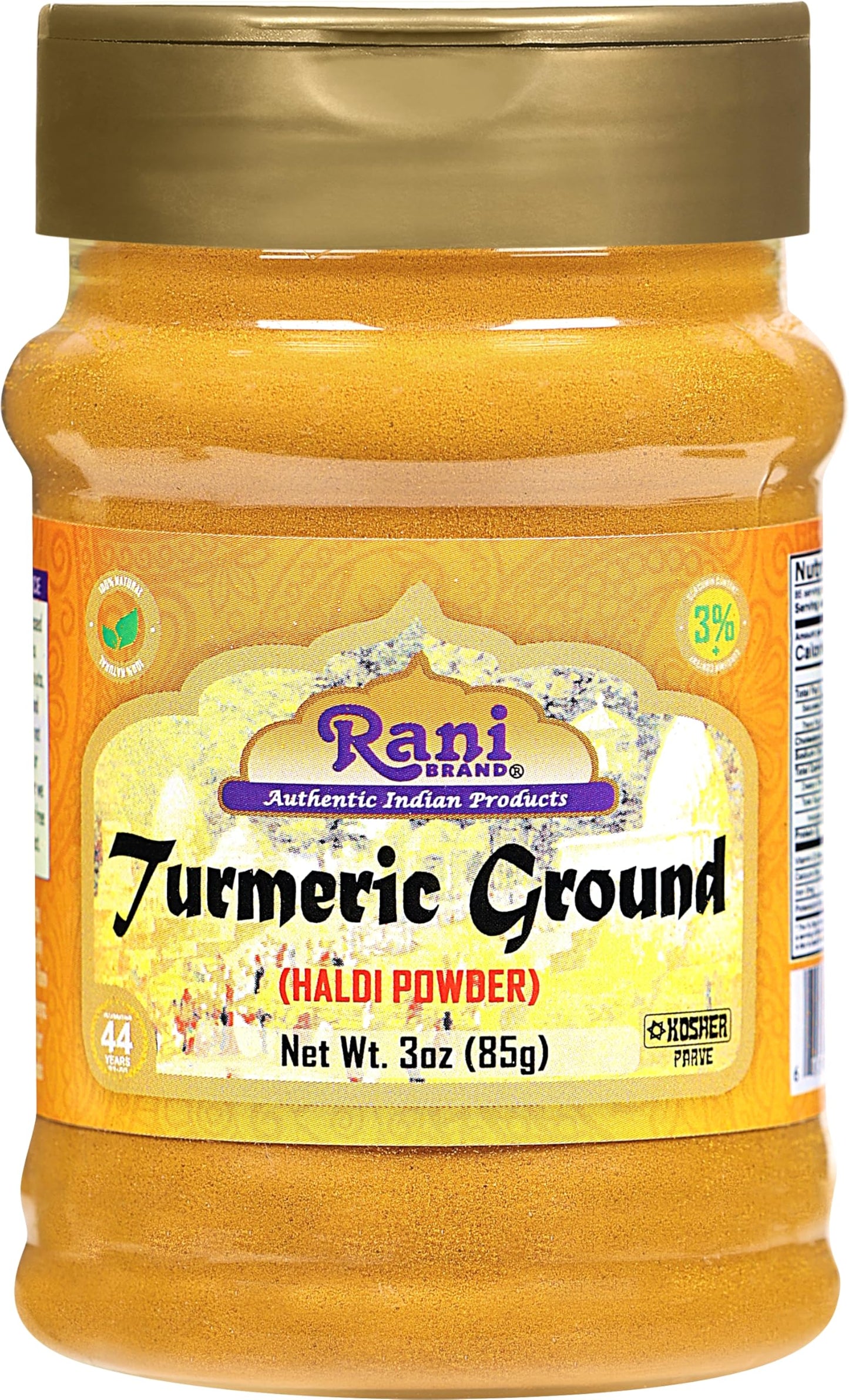 Rani Turmeric Root Powder Spice, High Curcumin, 3oz PET Jar, All Natural, Vegan, Gluten Friendly, NON-GMO, Indian Origin