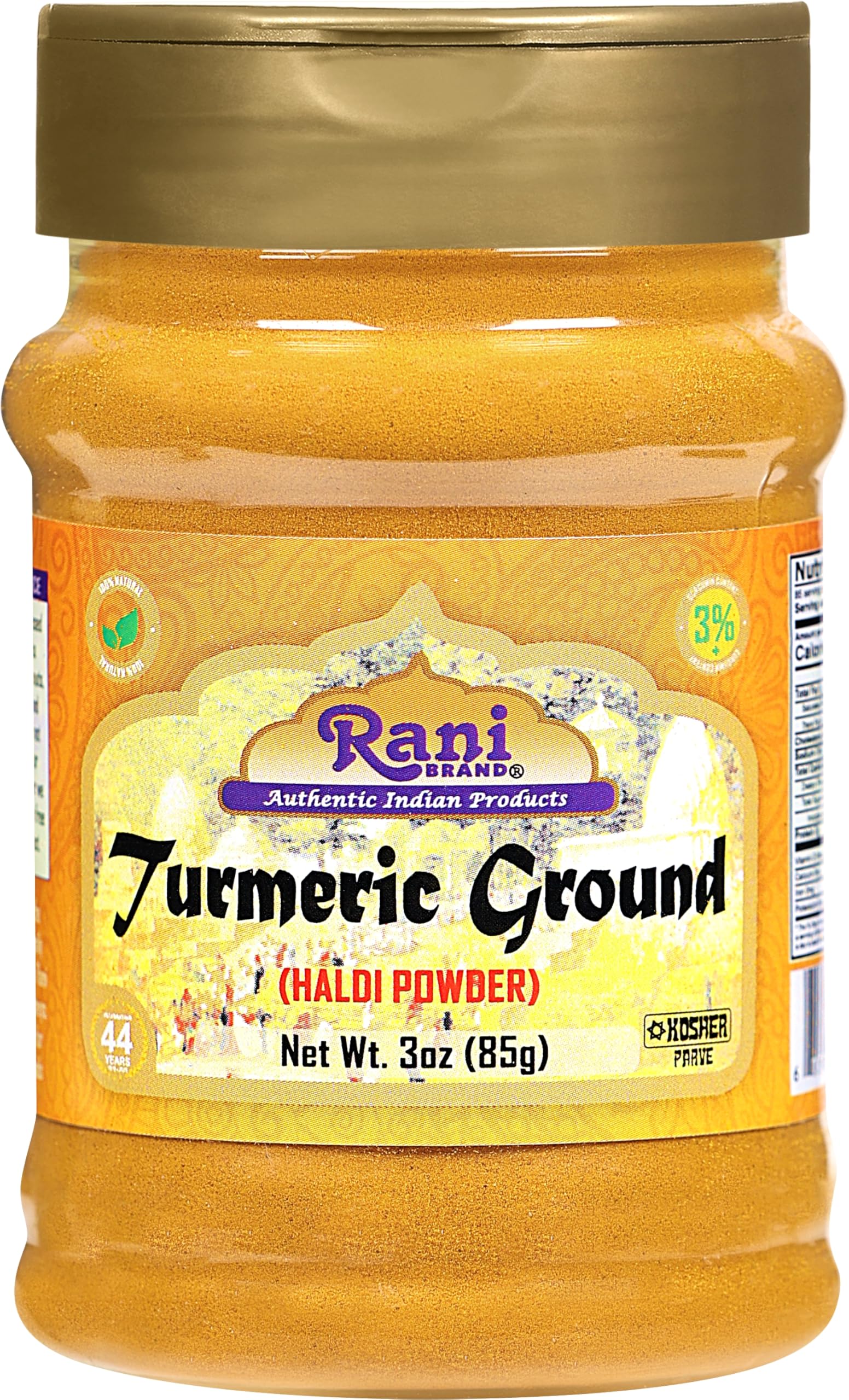 Rani Turmeric Root Powder Spice, High Curcumin, 3oz PET Jar, All Natural, Vegan, Gluten Friendly, NON-GMO, Indian Origin