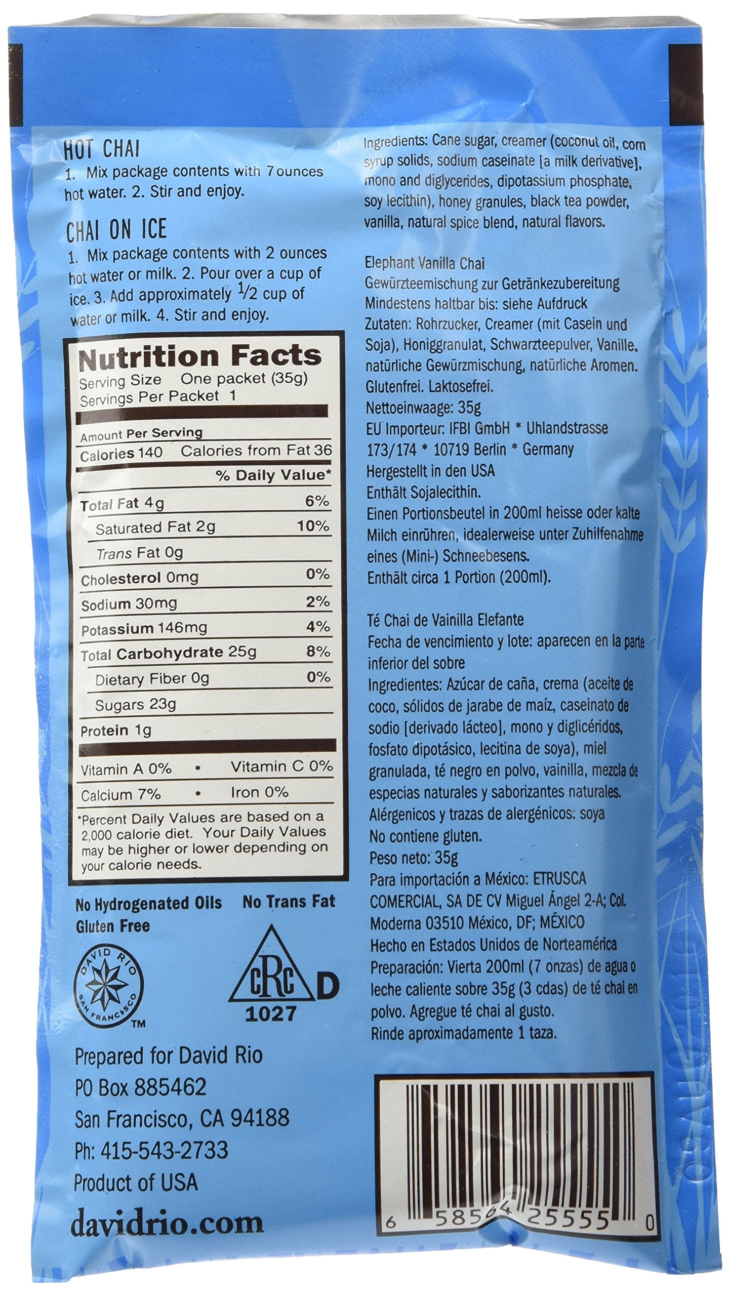 David Rio Chai Tea Single Serve Packets, Elephant Vanilla, 1.23 Ounce (Pack Of 48)