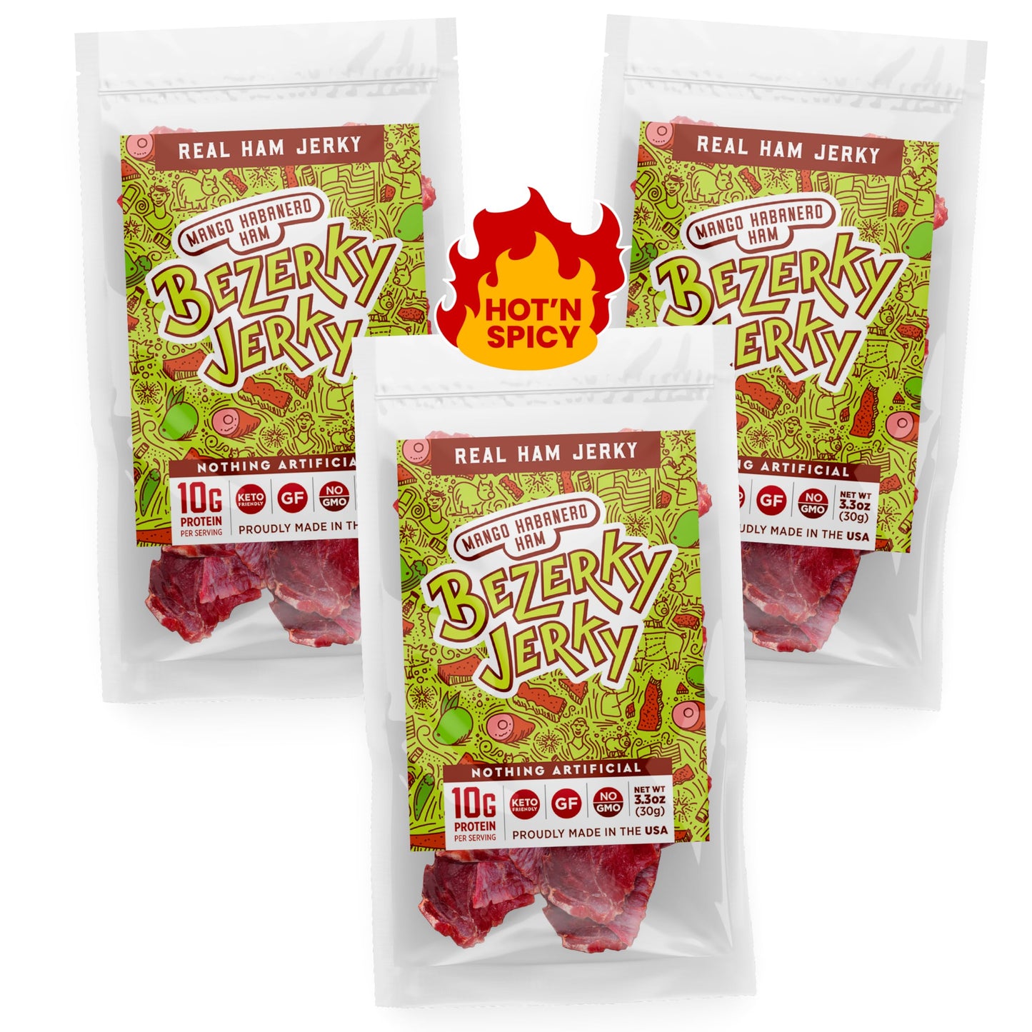 All Natural Spicy Jerky | Mango Habanero | Healthy Keto Snack | Authentic American Ham | Non-GMO | Gluten-Free | Low Fat | High 