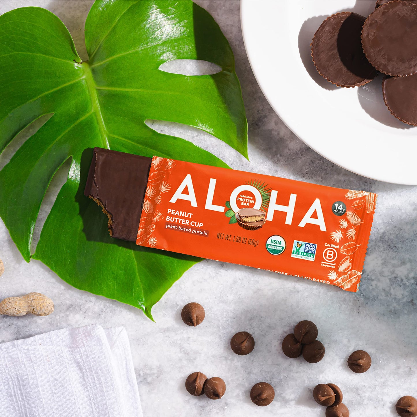 Aloha Organic Plant Based Protein Bars - Peanut Butter Cup Bar - Vegan, Low Sugar, Gluten-Free, Paleo, Low Carb, Non-Gmo, No Stevia, No Erythritol