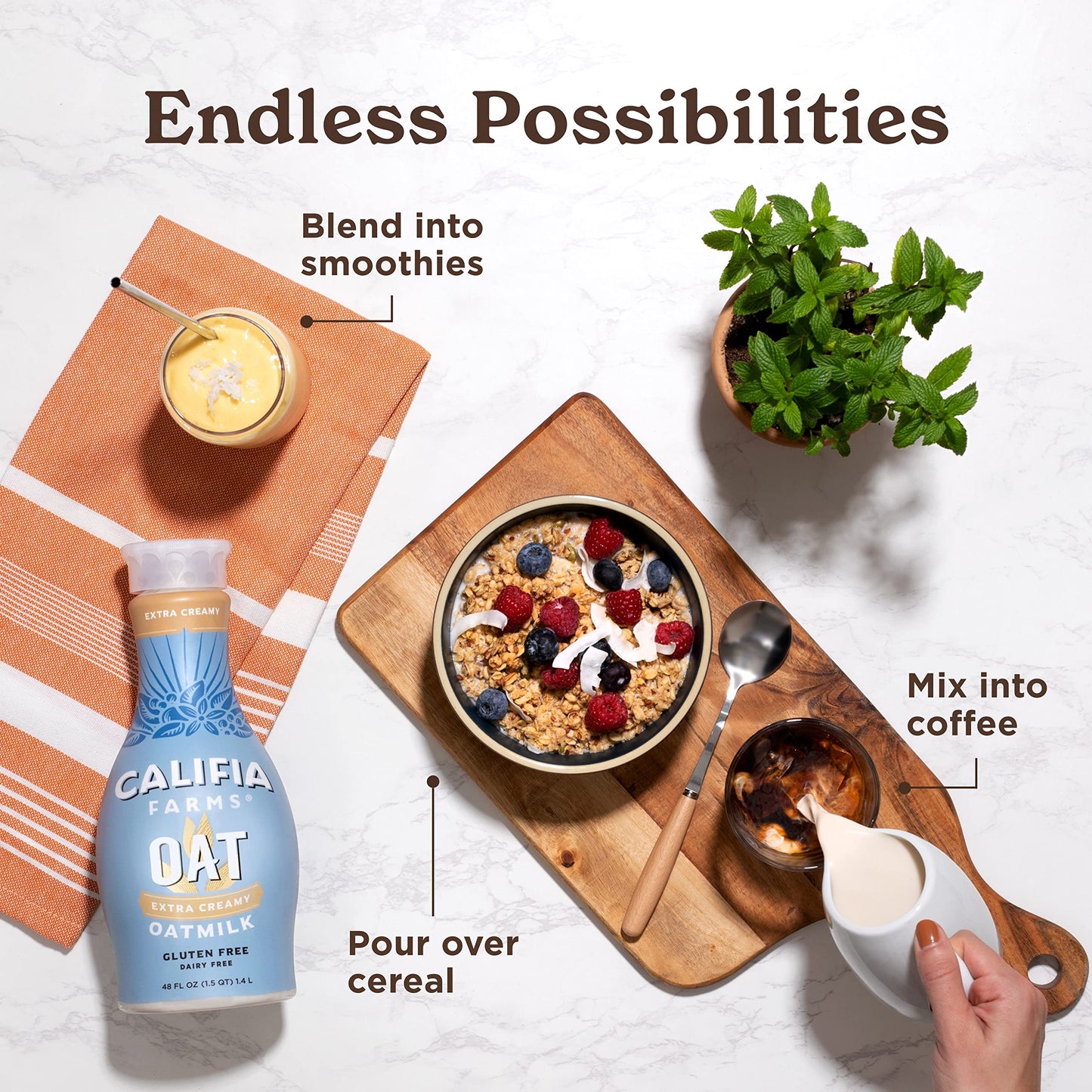 Califia Farms - Extra Creamy Oat Milk, 48 Oz, Dairy Free, Plant Based, Vegan, Gluten Free, Non GMO, High Calcium, Smoothie, Oatm