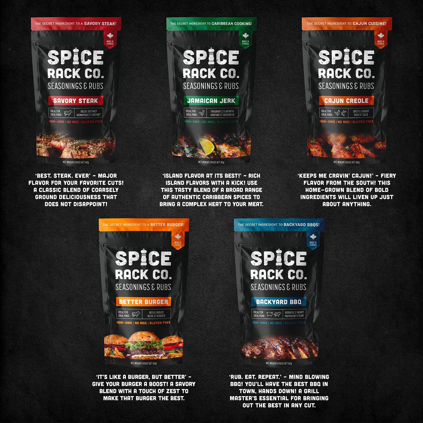 Spice Rack Co BBQ Seasonings Set - 5 Pack of smoky aroma & Grilling Spices, 2.82 Ounce Each, Unique Gifts for Grilling Enthusiasts