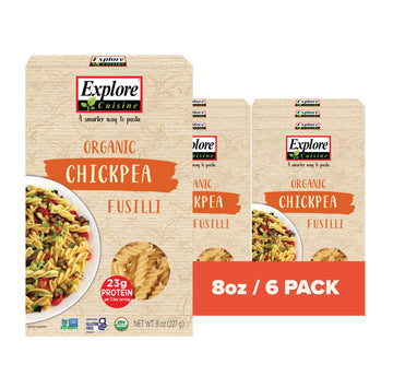 Explore Cuisine Organic Chickpea Fusilli - Pack Of 6 (8 Oz) - Easy-To-Make Gluten Free Chickpea Pasta - High In Plant Protein & Fiber - Non-Gmo - 24 Total Servings