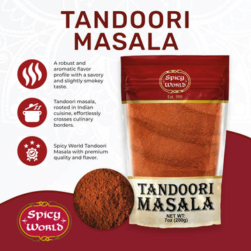 Spicy World Tandoori Masala Spice Mix Seasoning 7 Oz - 18 Spice Blend - Premium Quality Tandori Masala, Marinade & Grill Spice B