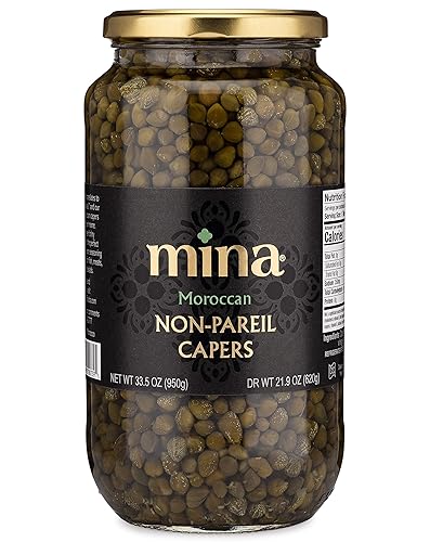 Mina Capers Non Pareil 33.5 Oz, Perfect Mediterranean Seasoning Or Garnish, Moroccan Capers Jar, Made With Only Capers, Water, Vinegar And Sea Salt, Non Gmo, Keto, Vegan, Gluten Free