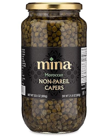 Mina Capers Non Pareil 33.5 Oz, Perfect Mediterranean Seasoning Or Garnish, Moroccan Capers Jar, Made With Only Capers, Water, Vinegar And Sea Salt, Non Gmo, Keto, Vegan, Gluten Free