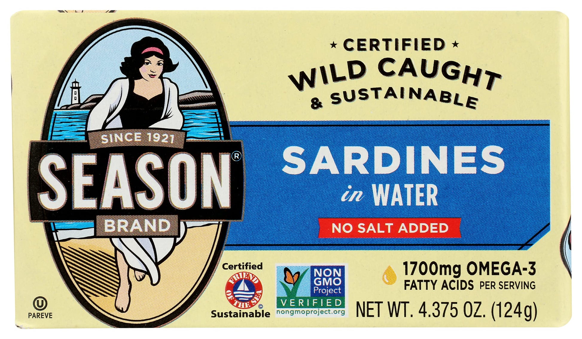 Seasons No Salt Added in Water Sardine, 4.375 oz