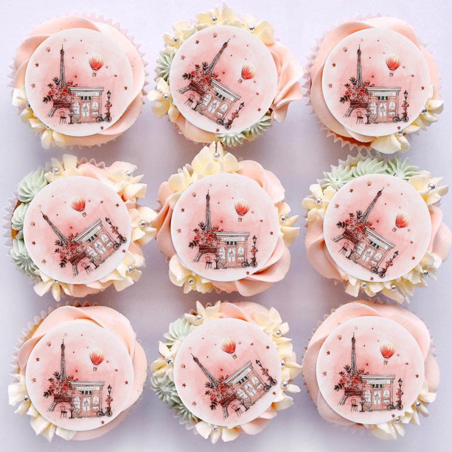 Ercadio 40 Pack Edible Paris Party Cupcake Toppers Pink Paris Theme Cake Decoration Picks Romantic Roses Eiffel Tower Balloon Fo