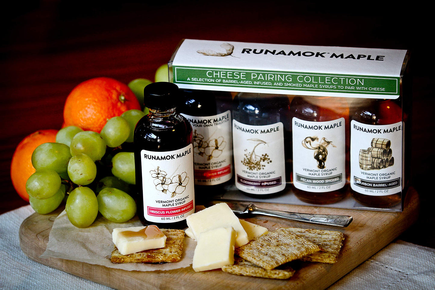 Runamok Organic Vermont Maple Syrup Sampler | Cheese Pairing Collection | 2 Oz (4 Count) | 60Ml | Barrel-Aged, Infused And Smoked Organic Maple Syrup Varieties