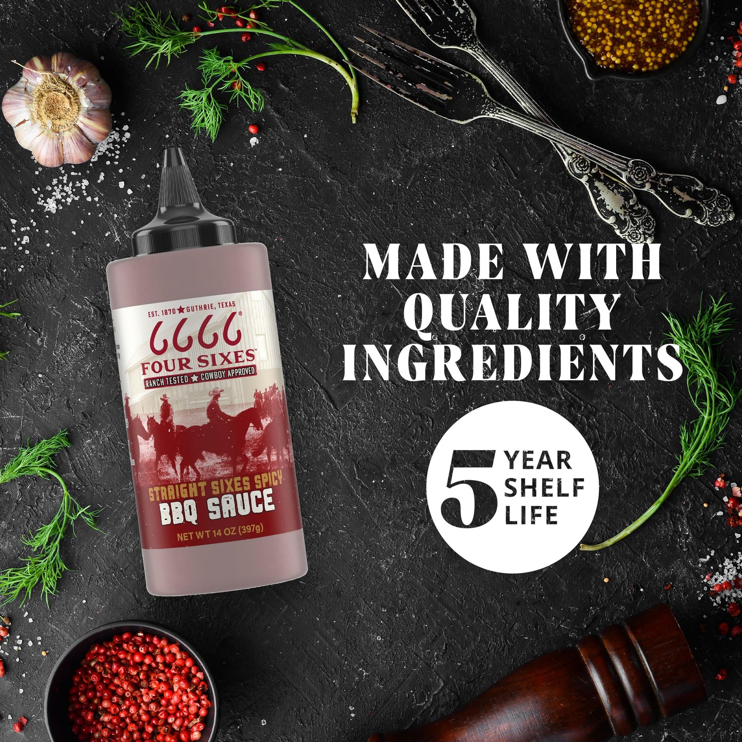 FOUR SIXES Spicy BBQ Sauce, 14 Ounce, Model 1166417