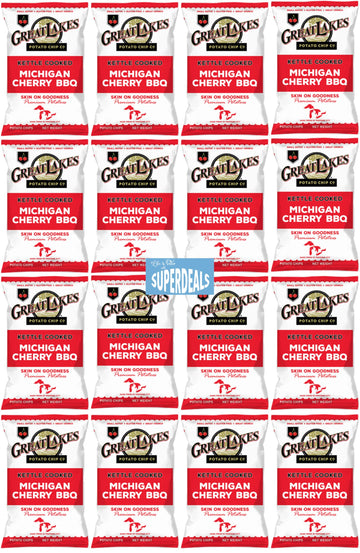 Kettle Cooked Potato Chips By Great Lakes Value Pack Bundled By Superdeals | 1.375 Oz Bag | Michigan Cherry Bbq | Pack Of 16 With Mystery Bonus Gift