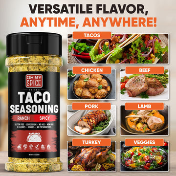 Taco Seasoning Mix Spicy Ranch Seasoning Powder - Gluten Free & Low Sodium Hot Mexican Seasonings Blend For Taco Tuesday Night.