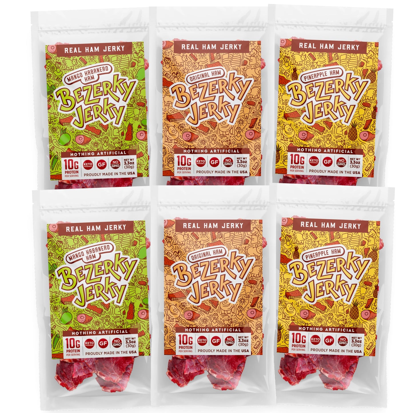 All Natural Ham | Jerky Variety Pack | Old Fashioned Recipe | Keto-Friendly | Gluten-Free | low carb snack | High Protein | Beze