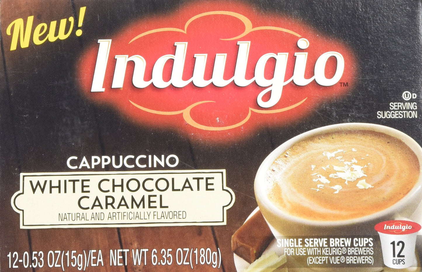 Indulgio Cappuccino Single Serve Cups, White Chocolate Caramel, 12 Count for Keurig K-Cup malt-inspired
