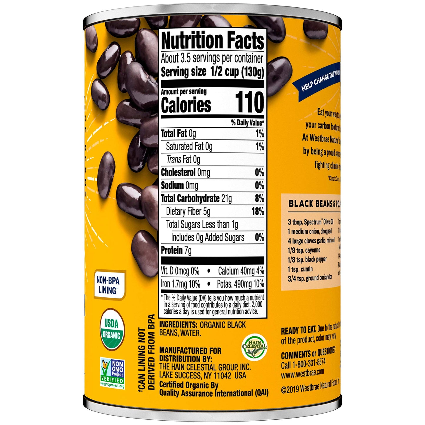 Westbrae Natural Organic Black Beans, Low Sodium, 15 Oz, Pack of 12