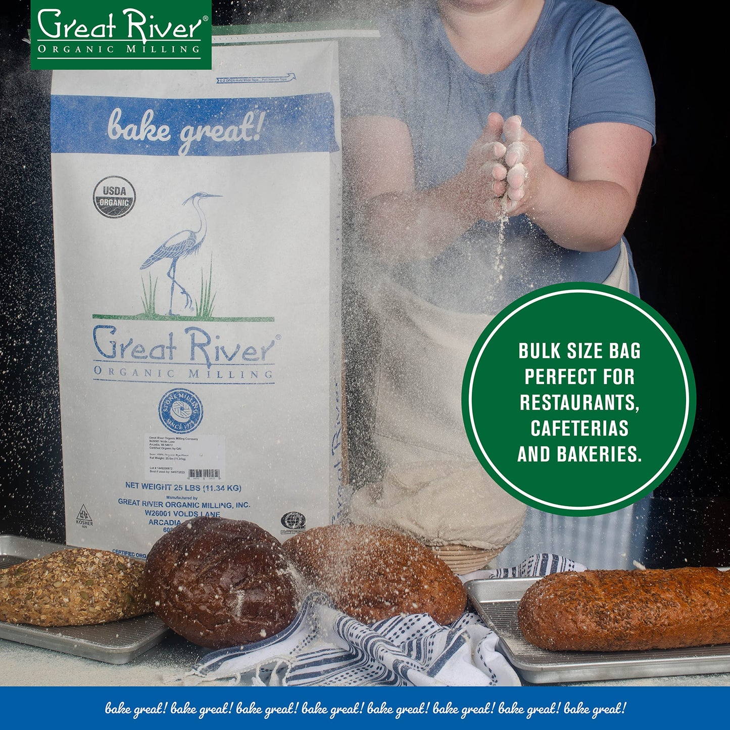 Great River Organic Milling Organic Dark Rye Flour | Whole Grain, Non-GMO, Kosher, Unbromated | Earthy Flavor for Rye Bread, Sou