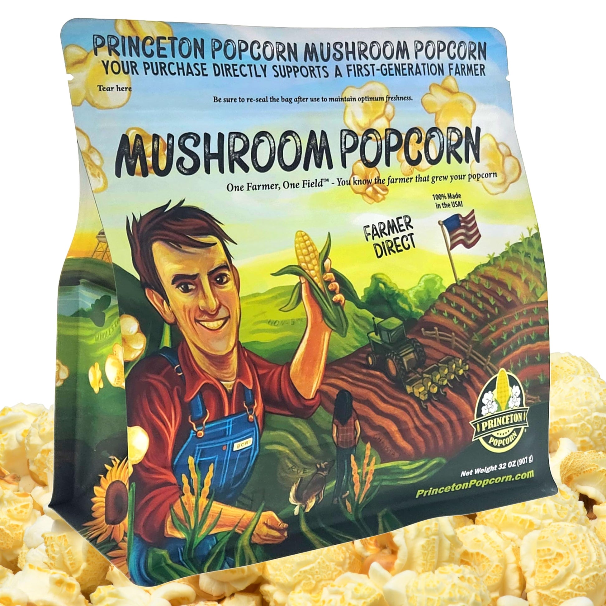 Princeton Popcorn Mushroom Popcorn Kernels - Farmer Direct  Gluten Free  Non Gmo - Perfect For Stove Top Popcorn Maker & Air Popper Popcorn Maker - 2Lb Bag Of Top-Grade Popping Corn 33Oz