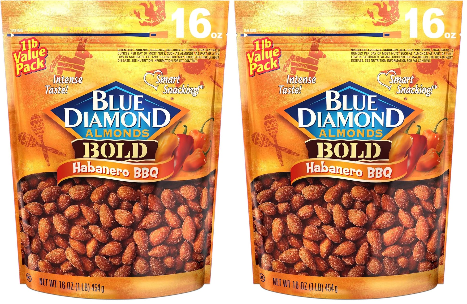 Blue Diamond Almonds, Bold Habanero BBQ, 16 Ounce (Pack of 2)