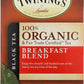 Twinings Of London Organic And Fair Trade Certified Breakfast Blend Tea Bags, 20 Count