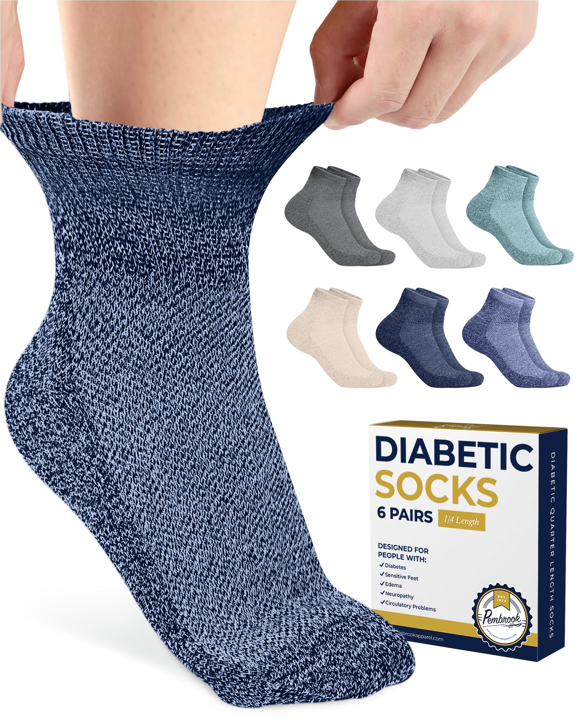 Pembrook Diabetic Socks Women - Neuropathy Socks For Men  Diabetic Socks For Men 9-12  Diabetic Socks For Women Size 6-9  Diabet