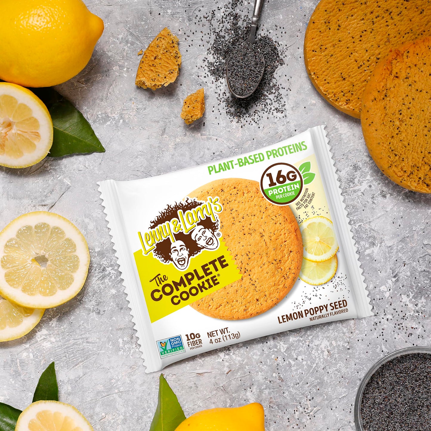 Lenny & Larry's The Complete Cookie, Lemon Poppy Seed, Soft Baked, 16g Plant Protein, Vegan, Non-GMO, 4 Ounce Cookie (Pack of 12